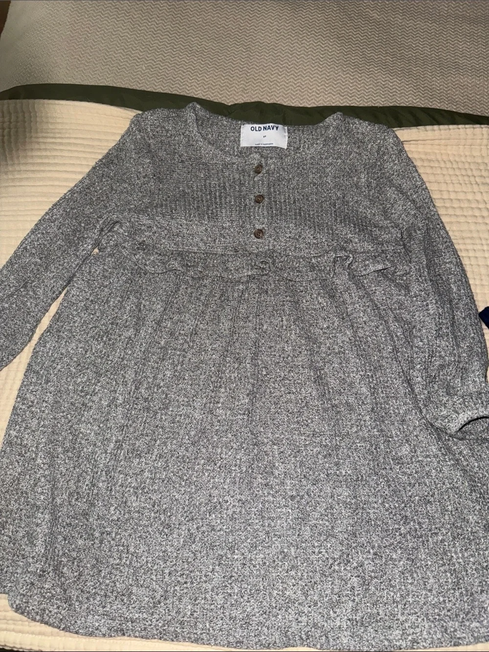 Old Navy Grey Ruffle Knit Dress for Girls